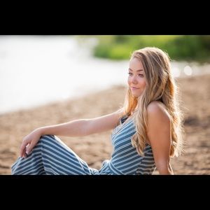 Blue and white stripped jumpsuit